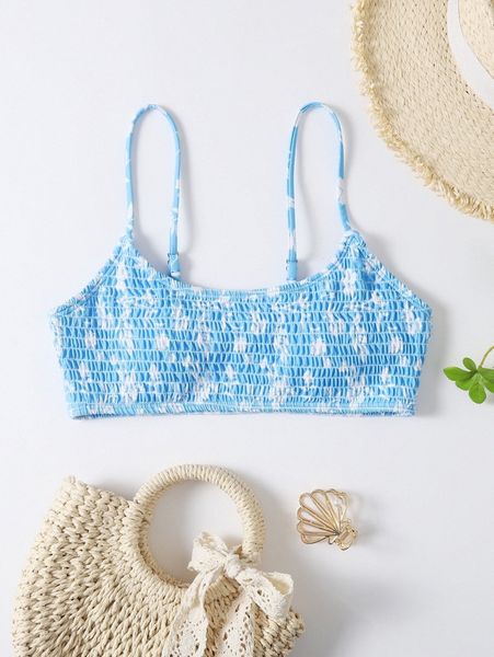 

floral smocked bikini g91l#, White;black