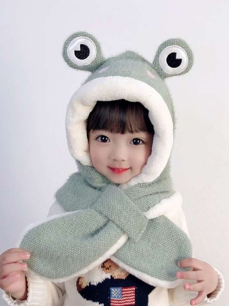 

scarf winter warm one children's hat boys and girls plush cute baby rabbit windproof ear cap, Red;brown