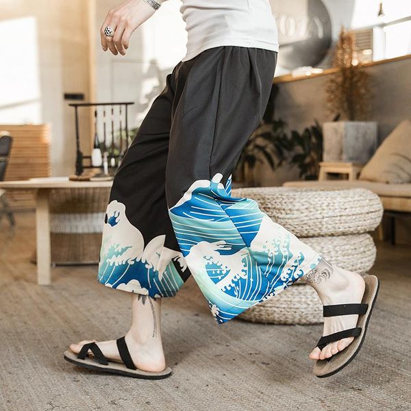 

men's pants streetwear mens jogging chinese style harem elastic printing sweatpants men large size 5xl, Black