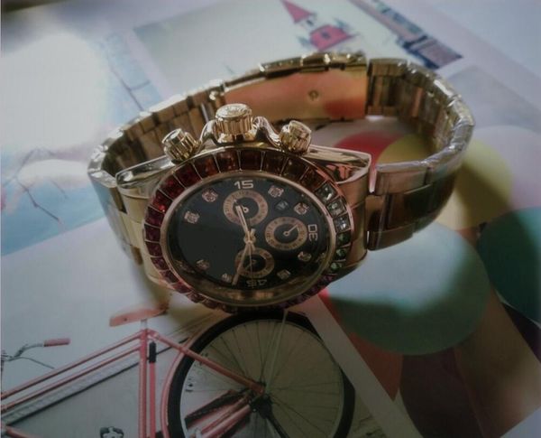

colorful big diamond gold watch rhinestone women men designer automatic wristwatches bracelet clock, Slivery;brown