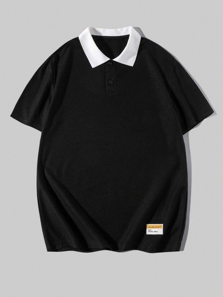 

men contrast collar patch detail polo shirt a4ap#, White;black