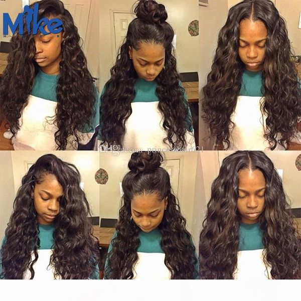 

lace front human hair wigs brazilian malaysian indian peruvian hair wig mikehair big natural wavy hair lace front wigs for black women, Black;brown
