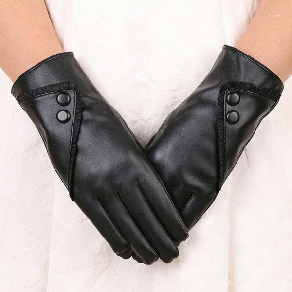

five fingers gloves women winter pu women' genuine lambskin leather solid warm driving soft lining1, Blue;gray