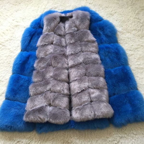 

medium long artifical fox fur vest women winter fashion faux fox fur vests woman warm fake fox fur coats female, Black