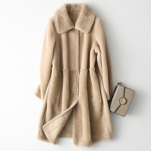

coat real fur autumn winter clothes 2020 100% wool jacket long korean fashion women 868799 yy18211, Black