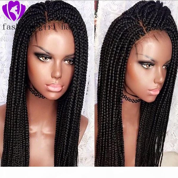 

28 inches 13x4 braided wigs synthetic lace front wig updo braided wigs with baby hair for black women cornrow box braided wig, Black;brown
