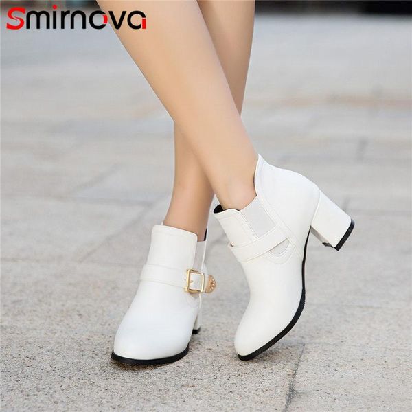 

boots smirnova 2021 winter arrival women ankle high heel solid flock female casual dress, Black