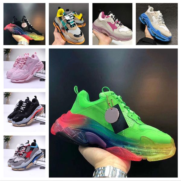 

triple s shoes men's blue triple s sneakers women's platform leather casual shoes low-lace-up sneakers, crystal soles
