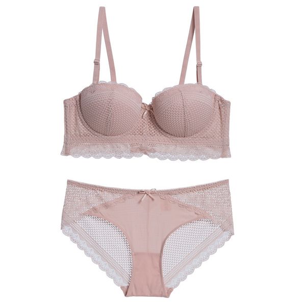 

2020 new women's bra set gather 1/2 half cup soft steel ring detachable shoulder strap adjustable plus size black pink underwear c1211, Black;white