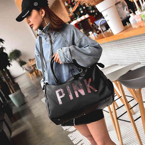 

travelling bag duffel s 2021 korean fashion outdoor fitness pu leather travel sequin large capacity women's oblique cross