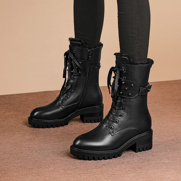 

russian winter ankle leather + wool lining vintage snow boots b7ft, Black
