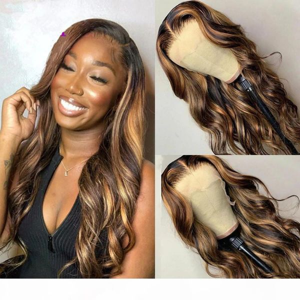 

two tone lace wigs malaysian body wave wigs ombre highlight color pre-plucked lace front wig 150% virgin human hair wigs, Black;brown