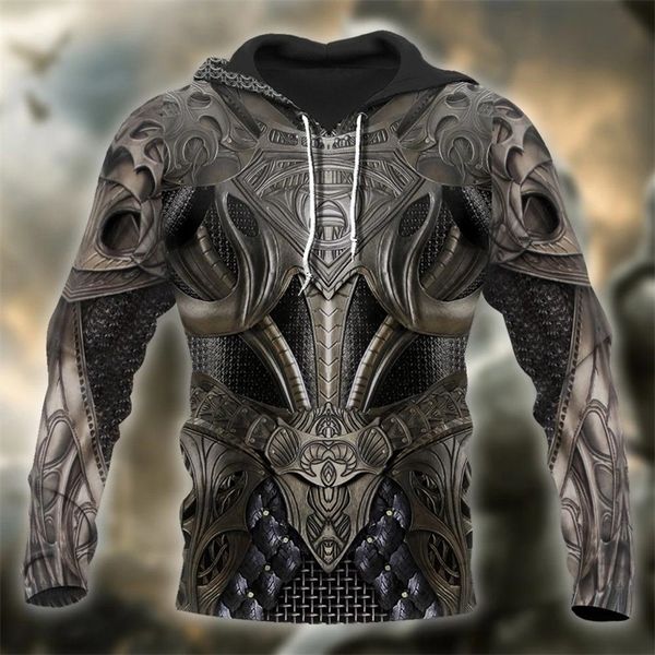 

3d printed knight medieval armor men hoodies knights templar harajuku fashion hooded sweatshirt casual jacket hoodie qs22 201128, Black