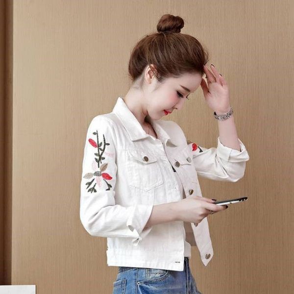 Mulheres primavera outono branco curto magro jaqueta jaqueta mulher windbreaker streetwear vermelho denim casaco casual jeans jaquetas jeans 201027