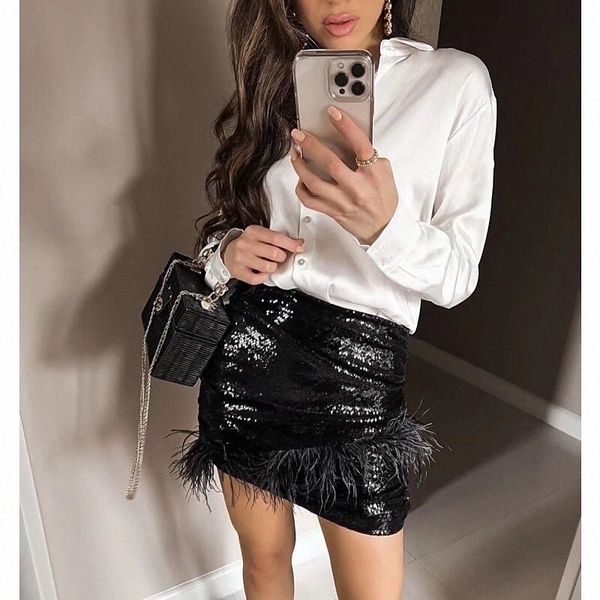 

women's feather mini skirt punk & gothic carnival homecoming solid colored sequins black s m l a9jd#