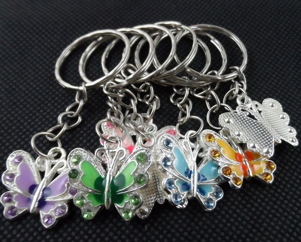 

vintage silvers crystal butterfly keychain ring for 50pcs keys car diy bag key chain handbag gift jewelry accessories n635, Slivery;golden