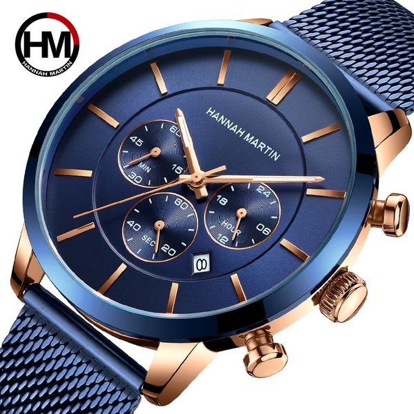 

men watches brand luxury stainless steel blue waterproof quartz watch men fashion chronograph male bussiness casual watches, Silver