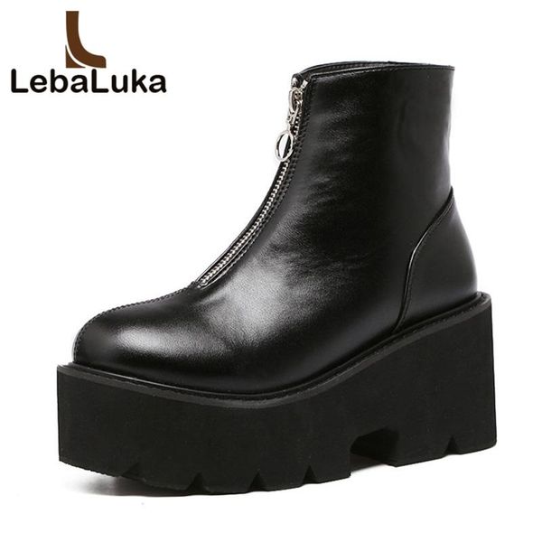 

boots tuyoki women platform high heel motorcycle zipper ankle thick heels punk warm shoes footwear size 33-43, Black