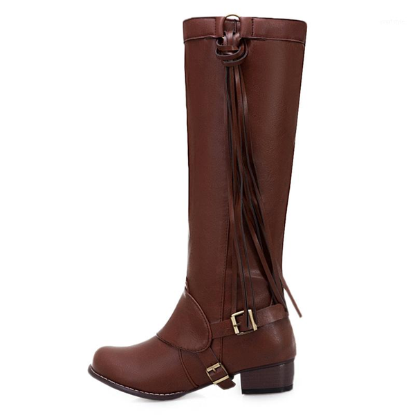

vintage knee high boots women shoes casual cool tassel riding boots low heels black brown 2020 autumn winter shoes large size1