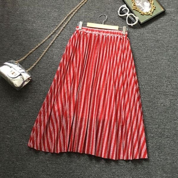 

shipping stripe 2020 skirts new spring dance ballet gold skirt pleated bright silk soft yarn skirt stripe lining red gold grey1, Black