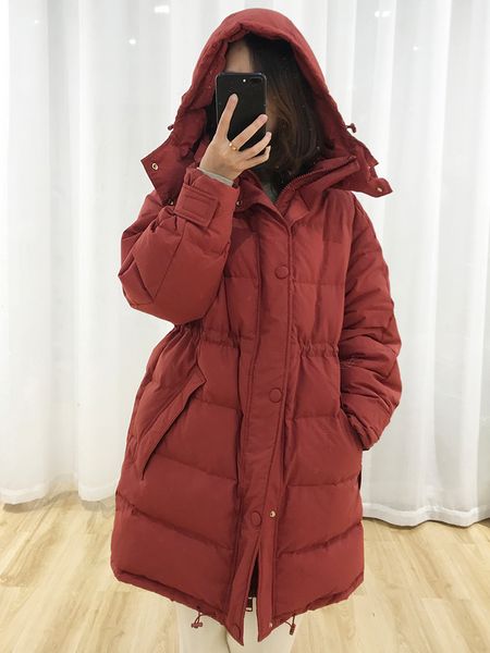 

2021 new winter large 90% white thick coat female parka loose with hood down jacket wy5p, Black