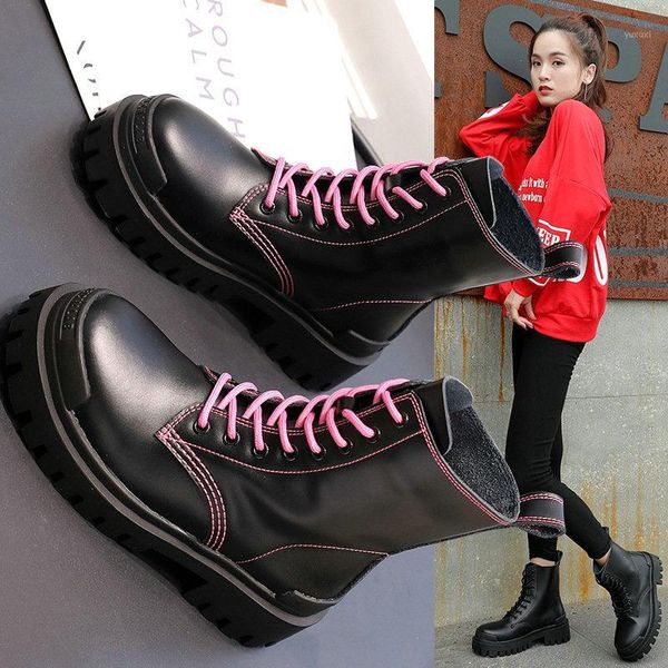 

boots 2021 autumn genuine leather women's thick-soled motorcycle short casual single1, Black