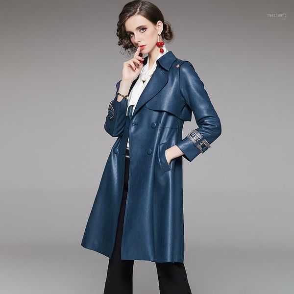 

2020 autumn bright face capable mid-length windbreaker coat temperament commute large size women's clothing1, Tan;black