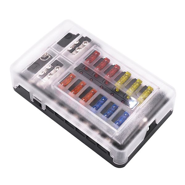 

universal car blade fuse box automotive circuit fuse block holder dc 32v 1-12 way with led indicators
