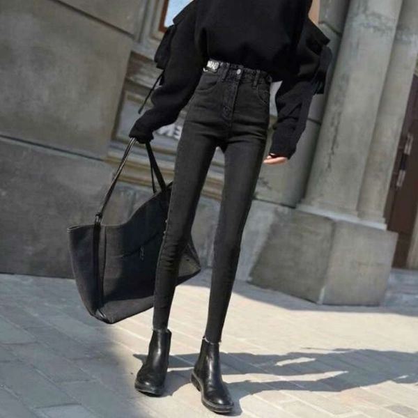 

1high waist jeans women's slim pencil pants capris, Blue