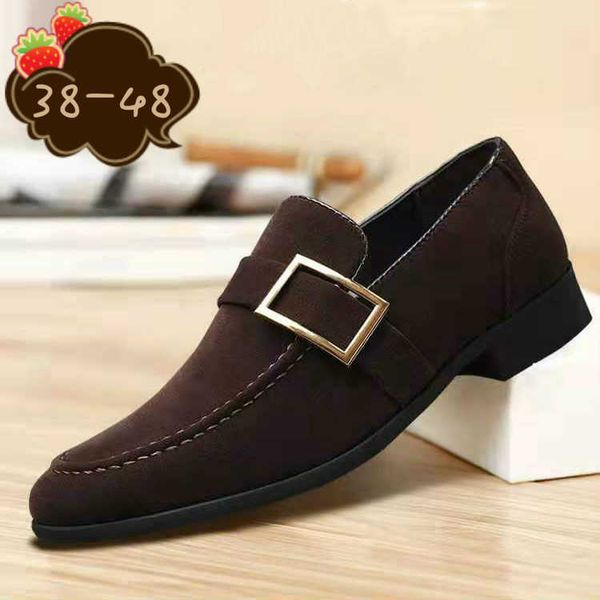 

elling classic luxury 2022 fashion men suede leather shoes male dress wedding loafers men's flats business party office pointed toe des, Black