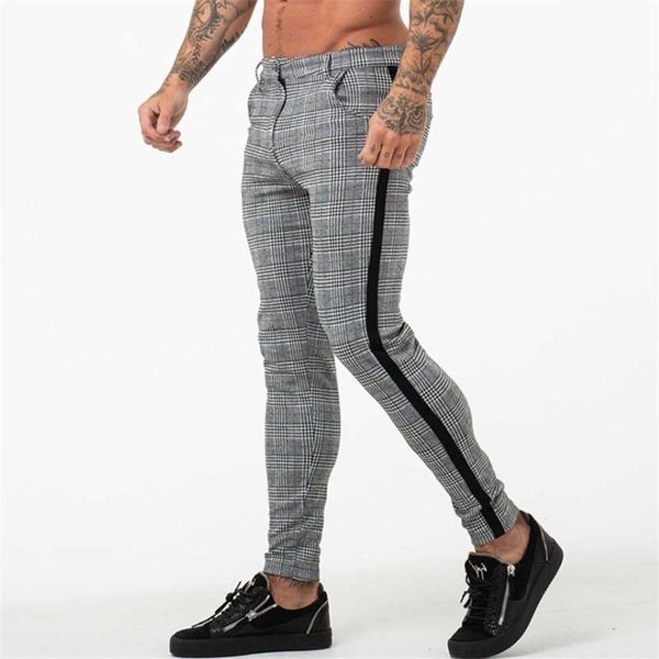 

european and american popular men's casual style pants small feet plaid high elasticity middle waist pants for four seasons size s-xxl, Black