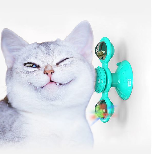 

2020 new interactive cat toy windmill portable scratch hair brush grooming shedding massage suction cup catnip cats puzzle training toy