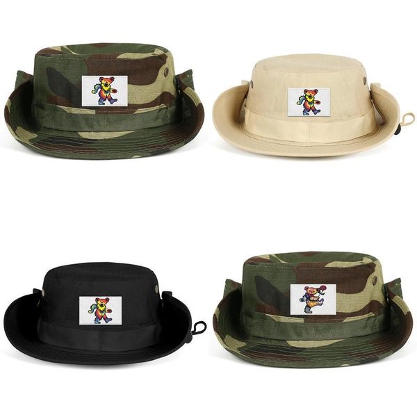 

rock the grateful dead dancing bear men women bucket hat summer travel visor baseball cap custom beach fisherman grateful and rose dead, Blue;gray