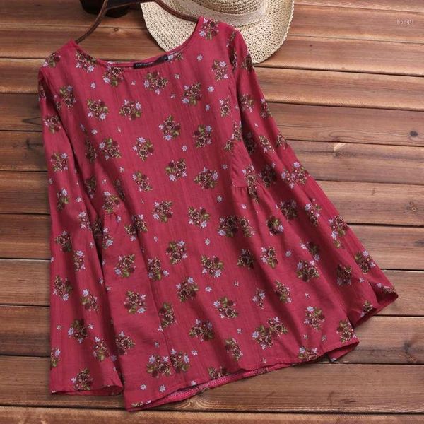 

s 5xl 2020 spring floral printed blouse vintage cotton shirt zanzea women casual long sleeve tunic female blusas chemise1, White