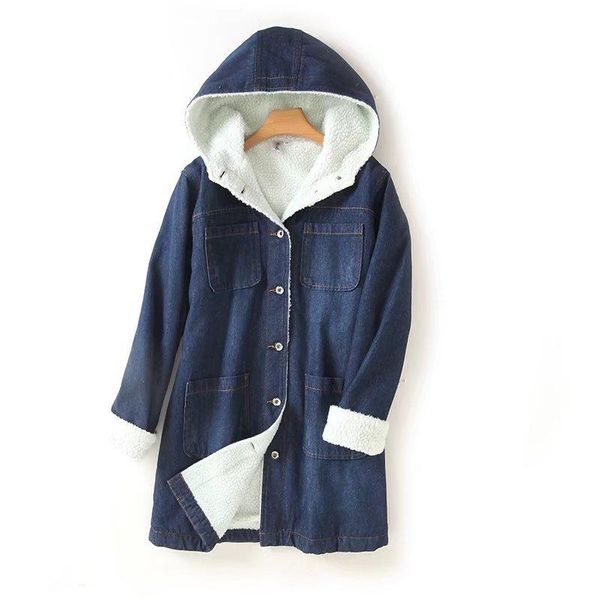 

woman fleece woman coat and jackets autumn winter thick female trench casual denim trench coat for women, Tan;black