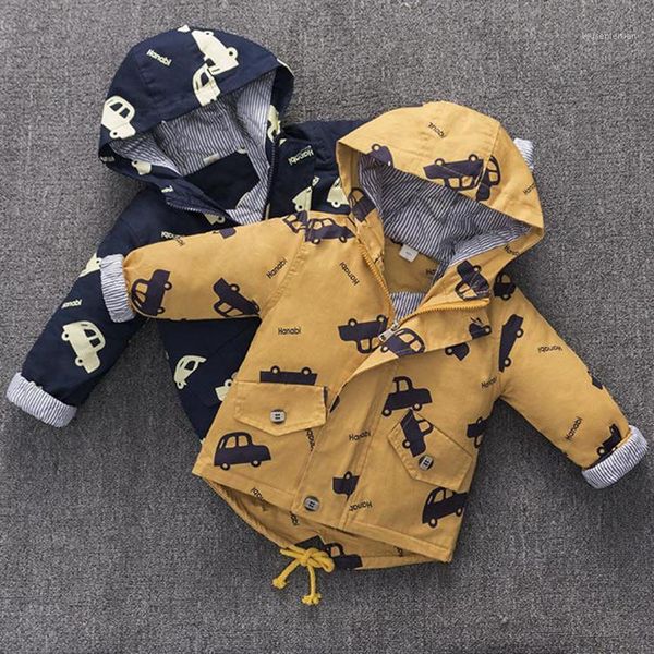 

coat children cartoon print hooded jacket kids boys long sleeve drawstring hem zipper outerwear autumn winter warm outwear trench1, Blue;gray