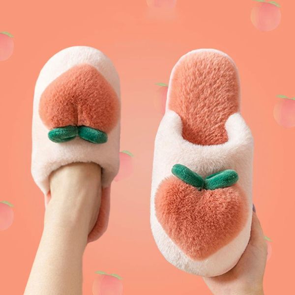 

slippers home women peach cartoon fur slides woman winter warm non-slip floor shoes thick chinelos fuzzy, Black