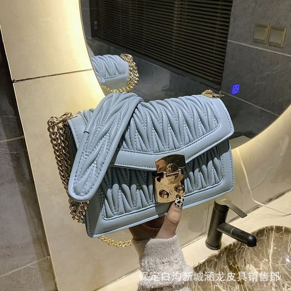 

ins super net red pleated women bag summer 2020 new twist lock small square bag trendy one-shoulder crossbody chain bag