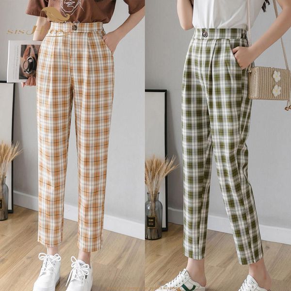 

2020 spring autumn british plaid pants women pantalon femme vd1317 vintage trousers harem pants woman clothes, Black;white