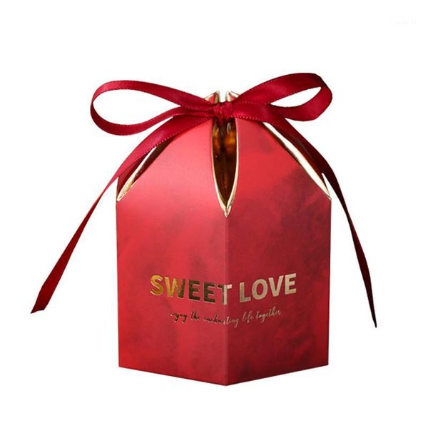 

50pcs/wedding packaging candy box wedding candy box hexagon yurt style decoration party supplies paper bag ribbon marble pattern1