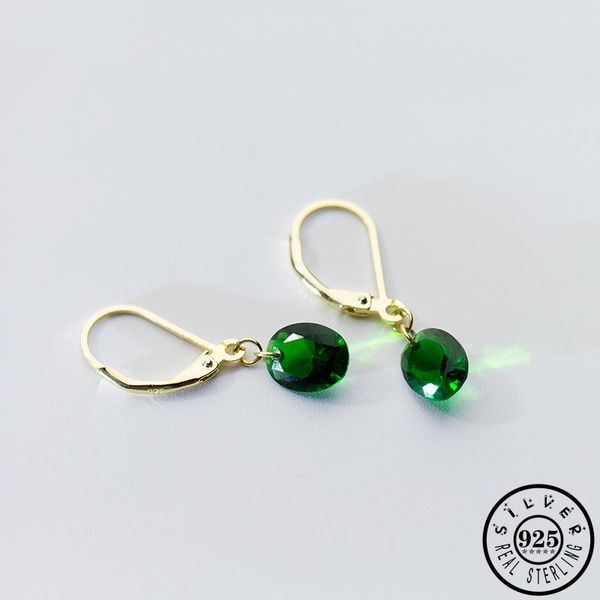 

925 sterling silver oval green cubic zirconia stone pendant ear ring earings gold color hoops earrings fine jewelry for women, Golden;silver