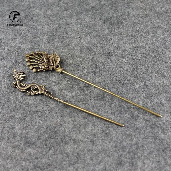

party favor valentine's day gift vintage dragon flowers hair clips girls brass copper needle hairpins fashion hairgrips lady elegance t