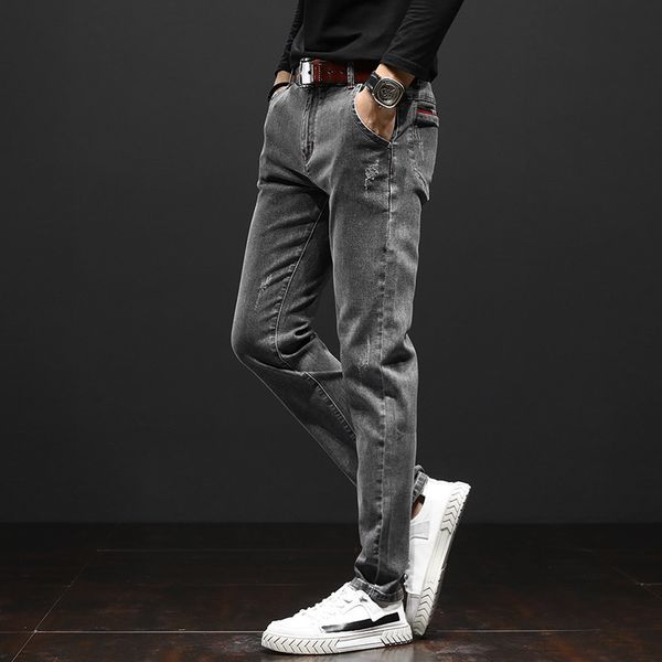 

autumn and winter 2020 korean legged pants elastic slim young men's jeans, Black