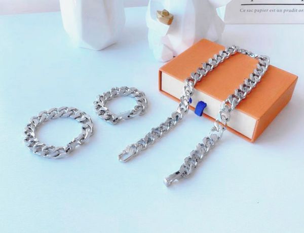 

men chain necklace stainless steel letter 14k gold cuban link chain necklace bracelet for women party lovers gift hip hop jewelry, Silver