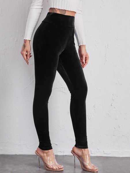

wide waistband velvet leggings t72h#, Black