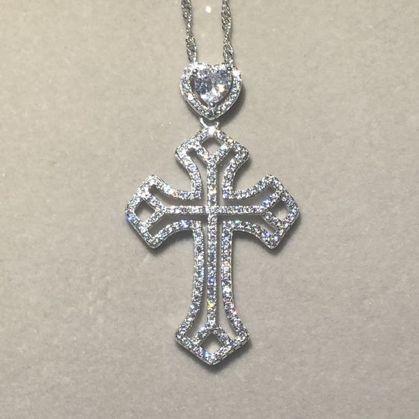 

fashion 925 sterling silver exquisite bible jesus cross pendant necklace for women crucifix charm 2ct heart stone simulated diamond jewelry