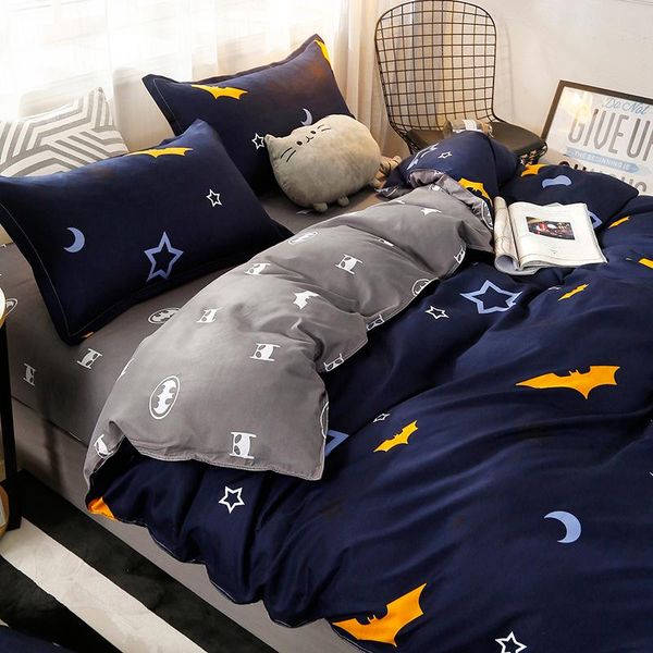 

4pcs/set moon star bat printing bedding set bed linings duvet cover bed sheet pillowcases cover set49