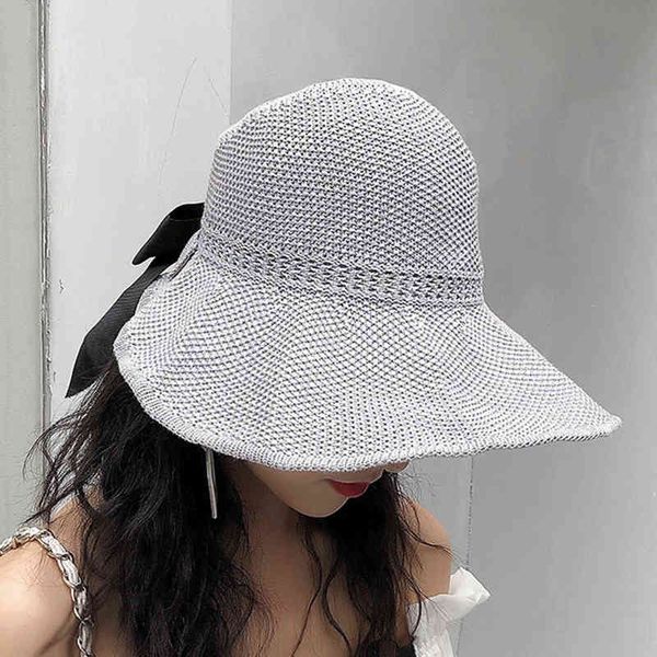 Kadınlar Yaz Vizör Şapkalar Katlanabilir Güneş Şapka Geniş Büyük Brim Plaj Hasır Şapka Chapeau Femme Plaj UV Koruma Kap G220311