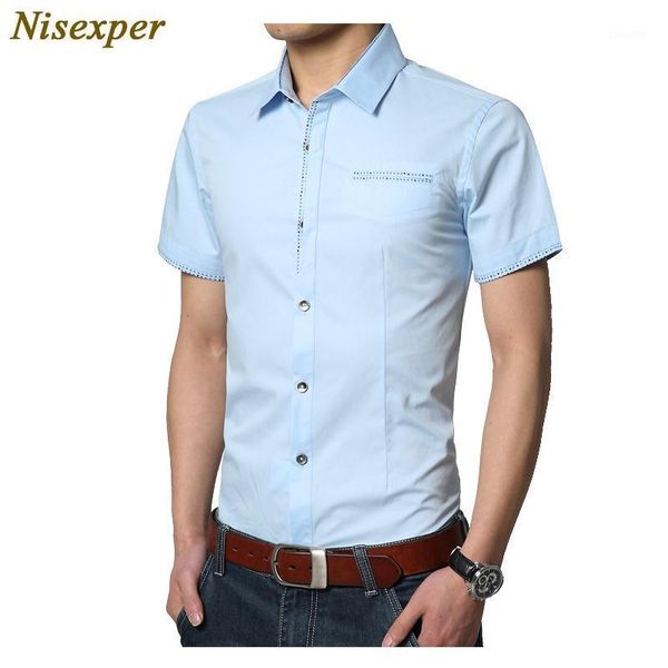 

2020 male shirts dress shirts slim solid short sleeve man cotton shirt mens casual brand-clothing size -5xl1, White;black
