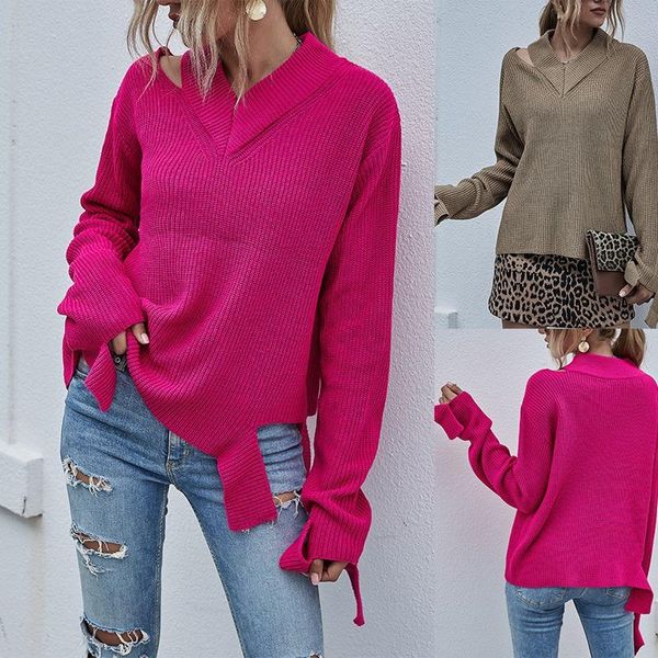 

women's sweaters autumn loophole fluorescent color knitted bottoming shirt british loose v-neck irregular pullover, White;black